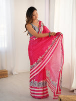 Thumbnail for Jyoti Fashion Women's Pink Chinon Digital Printed Designer Saree with Blouse - Distacart