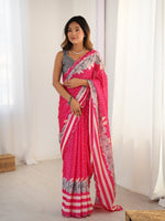 Thumbnail for Jyoti Fashion Women's Pink Chinon Digital Printed Designer Saree with Blouse - Distacart
