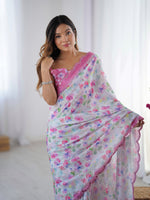 Thumbnail for Jyoti Fashion Women's Multicolor Chinon Digital Printed Designer Saree with Blouse - Distacart