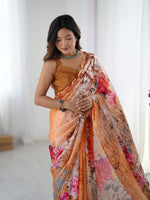 Thumbnail for Jyoti Fashion Women's Multicolor Chinon Digital Printed Designer Saree with Blouse - Distacart