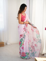 Thumbnail for Jyoti Fashion Women's Pink Chinon Digital Printed Designer Saree with Blouse - Distacart