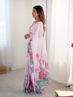 Thumbnail for Jyoti Fashion Women's Pink Chinon Digital Printed Designer Saree with Blouse - Distacart