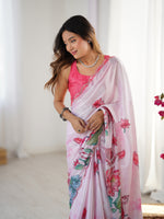 Thumbnail for Jyoti Fashion Women's Pink Chinon Digital Printed Designer Saree with Blouse - Distacart