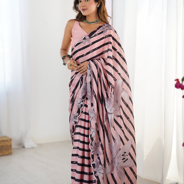 Jyoti Fashion Women's Baby Pink Chinon Digital Printed Designer Saree with Blouse - Distacart