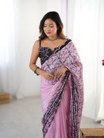 Thumbnail for Jyoti Fashion Women's Pink Chinon Digital Printed Designer Saree with Blouse - Distacart