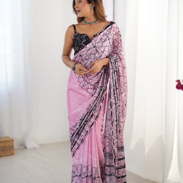 Jyoti Fashion Women's Pink Chinon Digital Printed Designer Saree with Blouse - Distacart