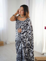 Thumbnail for Jyoti Fashion Women's Black Chinon Digital Printed Designer Saree with Blouse - Distacart