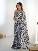 Thumbnail for Jyoti Fashion Women's Black Chinon Digital Printed Designer Saree with Blouse - Distacart