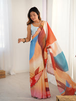 Thumbnail for Jyoti Fashion Women's Multicolor Chinon Digital Printed Designer Saree with Blouse - Distacart