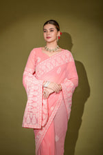 Thumbnail for Jyoti Fashion Women's Onion Lakhnavi Thread work Georgette Saree with Blouse - Distacart