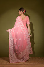 Thumbnail for Jyoti Fashion Women's Onion Lakhnavi Thread work Georgette Saree with Blouse - Distacart