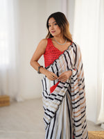 Thumbnail for Jyoti Fashion Women's Off White Chinon Digital Printed Designer Saree with Blouse - Distacart