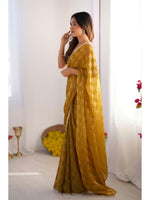 Thumbnail for Jyoti Fashion Women's Mustard Box Chiffon Moti Lace Border Designer Saree with Blouse - Distacart