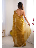 Thumbnail for Jyoti Fashion Women's Mustard Box Chiffon Moti Lace Border Designer Saree with Blouse - Distacart