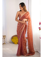Thumbnail for Jyoti Fashion Women's Brown Box Chiffon Moti Lace Border Designer Saree with Blouse - Distacart