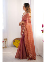 Thumbnail for Jyoti Fashion Women's Brown Box Chiffon Moti Lace Border Designer Saree with Blouse - Distacart