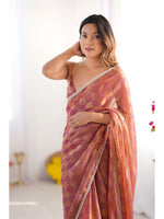 Thumbnail for Jyoti Fashion Women's Brown Box Chiffon Moti Lace Border Designer Saree with Blouse - Distacart