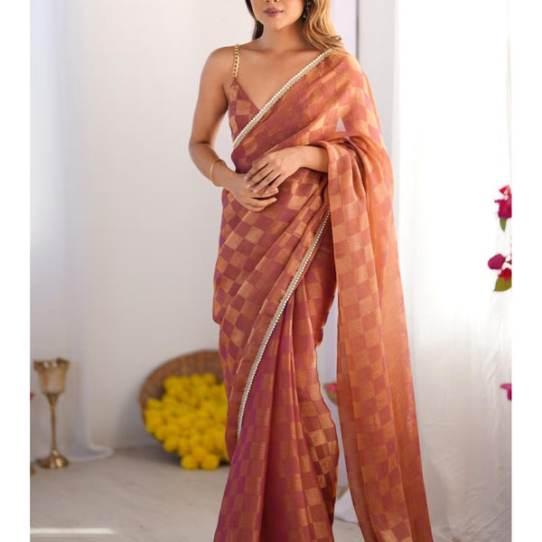 Jyoti Fashion Women's Brown Box Chiffon Moti Lace Border Designer Saree with Blouse - Distacart