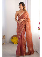 Thumbnail for Jyoti Fashion Women's Brown Box Chiffon Moti Lace Border Designer Saree with Blouse - Distacart