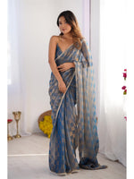 Thumbnail for Jyoti Fashion Women's Blue Box Chiffon Moti Lace Border Designer Saree with Blouse - Distacart