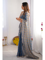 Thumbnail for Jyoti Fashion Women's Blue Box Chiffon Moti Lace Border Designer Saree with Blouse - Distacart