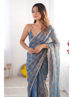 Thumbnail for Jyoti Fashion Women's Blue Box Chiffon Moti Lace Border Designer Saree with Blouse - Distacart