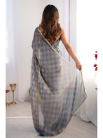 Thumbnail for Jyoti Fashion Women's Blue Box Chiffon Moti Lace Border Designer Saree with Blouse - Distacart