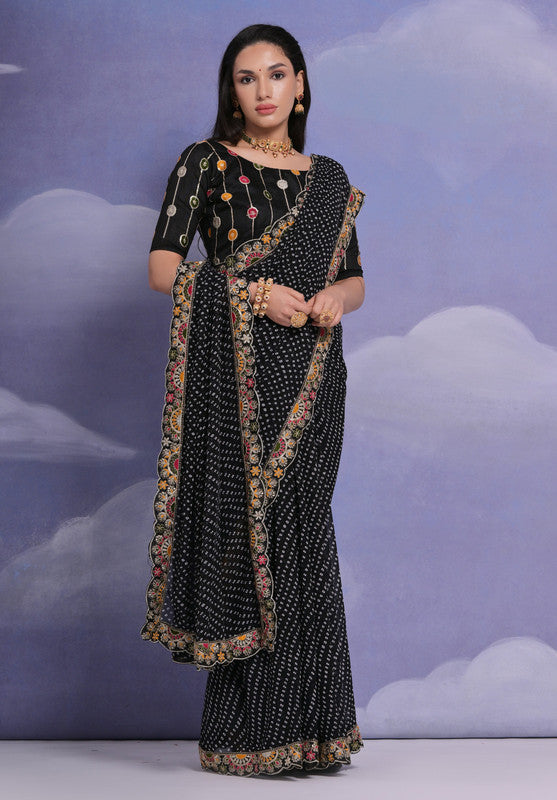 Jyoti Fashion Women's Black Coding Sequence Georgette Saree with Blouse - Distacart