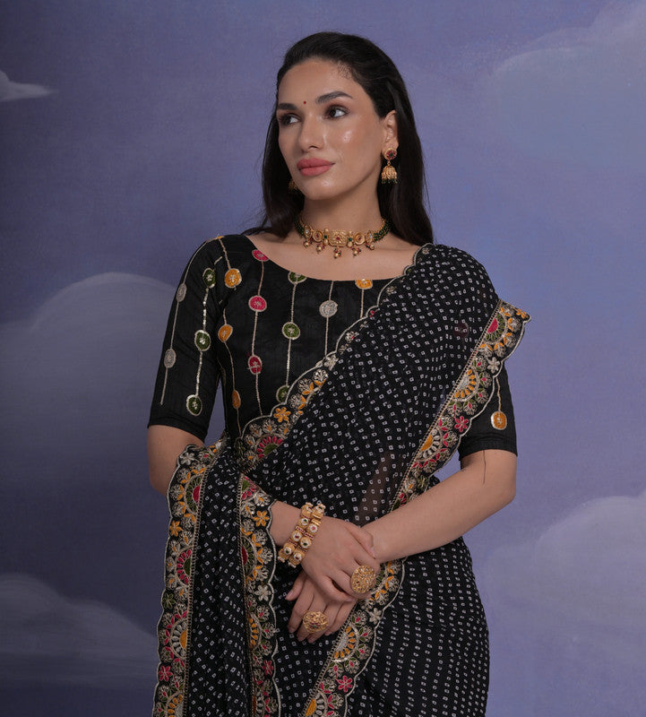 Jyoti Fashion Women's Black Coding Sequence Georgette Saree with Blouse - Distacart