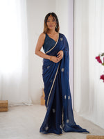 Thumbnail for Jyoti Fashion Women's Navy Blue Soft Fendy Embroidered Designer Saree with Blouse - Distacart
