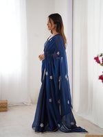 Thumbnail for Jyoti Fashion Women's Navy Blue Soft Fendy Embroidered Designer Saree with Blouse - Distacart