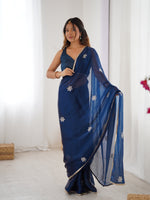 Thumbnail for Jyoti Fashion Women's Navy Blue Soft Fendy Embroidered Designer Saree with Blouse - Distacart