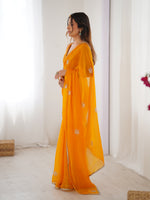 Thumbnail for Jyoti Fashion Women's Yellow Soft Fendy Embroidered Designer Saree with Blouse - Distacart