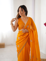 Thumbnail for Jyoti Fashion Women's Yellow Soft Fendy Embroidered Designer Saree with Blouse - Distacart