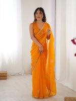 Thumbnail for Jyoti Fashion Women's Yellow Soft Fendy Embroidered Designer Saree with Blouse - Distacart