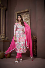 Thumbnail for Jyoti Fashion Women's Pink Rayon Floral Print with Handwork Designer Kurta Set with Dupatta