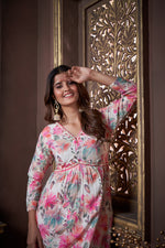 Thumbnail for Jyoti Fashion Women's Pink Rayon Floral Print with Handwork Designer Kurta Set with Dupatta