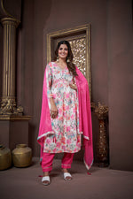 Thumbnail for Jyoti Fashion Women's Pink Rayon Floral Print with Handwork Designer Kurta Set with Dupatta