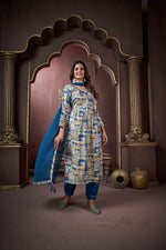 Thumbnail for Jyoti Fashion Women's Navy Blue Rayon Floral Print with Handwork Designer Kurta Set with Dupatta