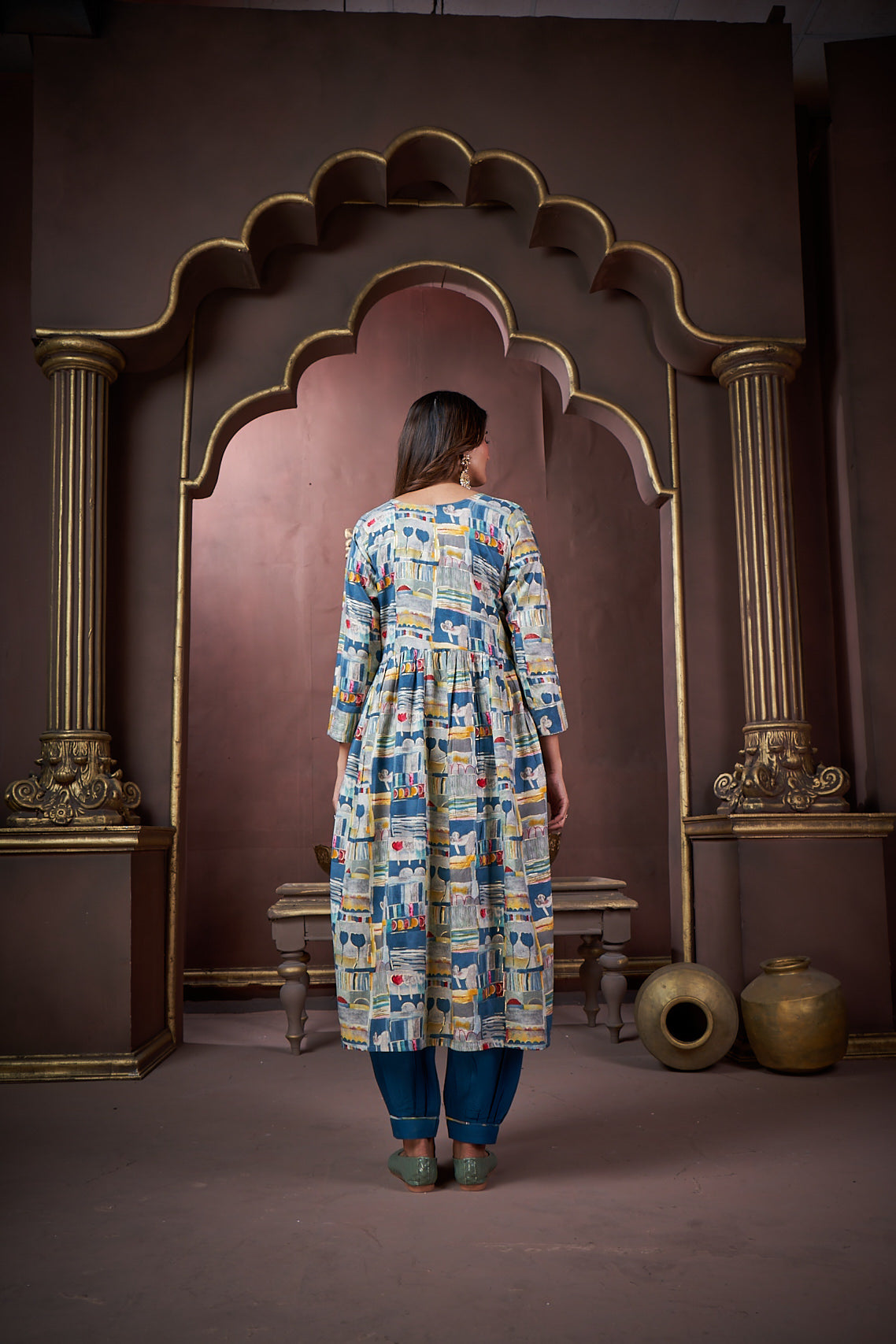 Jyoti Fashion Women's Navy Blue Rayon Floral Print with Handwork Designer Kurta Set with Dupatta