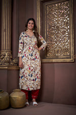 Thumbnail for Jyoti Fashion Women's Maroon Rayon Floral Print with Handwork Designer Kurta Set with Dupatta