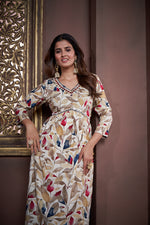 Thumbnail for Jyoti Fashion Women's Maroon Rayon Floral Print with Handwork Designer Kurta Set with Dupatta