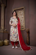 Thumbnail for Jyoti Fashion Women's Maroon Rayon Floral Print with Handwork Designer Kurta Set with Dupatta