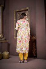 Thumbnail for Jyoti Fashion Women's Yellow Rayon Floral Print with Handwork Designer Kurta Set with Dupatta - Distacart