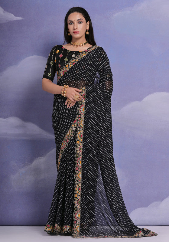 Jyoti Fashion Women's Black Coding Sequence Georgette Saree with Blouse - Distacart