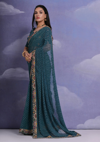 Jyoti Fashion Women's Morpich Coding Sequence Georgette Saree with Blouse - Distacart