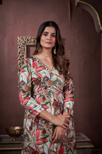 Thumbnail for Jyoti Fashion Women's Red Rayon Floral Print with Handwork Designer Kurta Set with Dupatta - Distacart