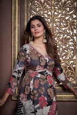 Thumbnail for Jyoti Fashion Women's Black Rayon Floral Print with Handwork Designer Kurta Set with Dupatta - Distacart