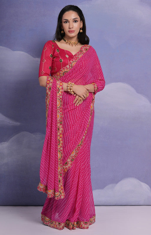 Jyoti Fashion Women's Rani Pink Coding Sequence Georgette Saree with Blouse - Distacart