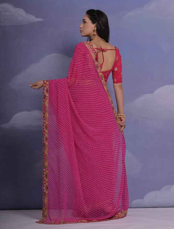 Jyoti Fashion Women's Rani Pink Coding Sequence Georgette Saree with Blouse - Distacart